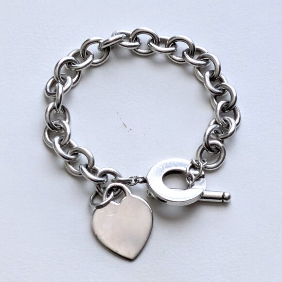 Tiffany & Co. Sterling Silver 925 Blank Heart Tag Toggle Charm Rolo Bracelet P - Picture 4 of 8